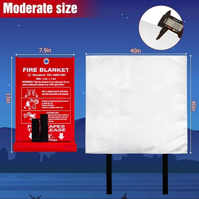 2 Pack Fire Blanket, 40” x 40” Fire Blankets Emergency for Home and Kitchen, Heat Insulation Designed & Flame Retardant Protection Blanket