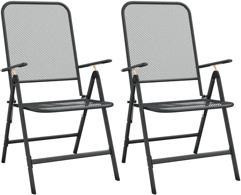 2 Pack Folding Patio Chairs with 7-Position Adjustable Backrest, Expanded Metal Mesh Outdoor Lounge Chairs Anthracite for Camping Beach Backyard Poolside Relaxation