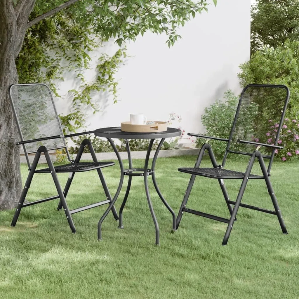 2 Pack Folding Patio Chairs with 7-Position Adjustable Backrest, Expanded Metal Mesh Outdoor Lounge Chairs Anthracite for Camping Beach Backyard Poolside Relaxation