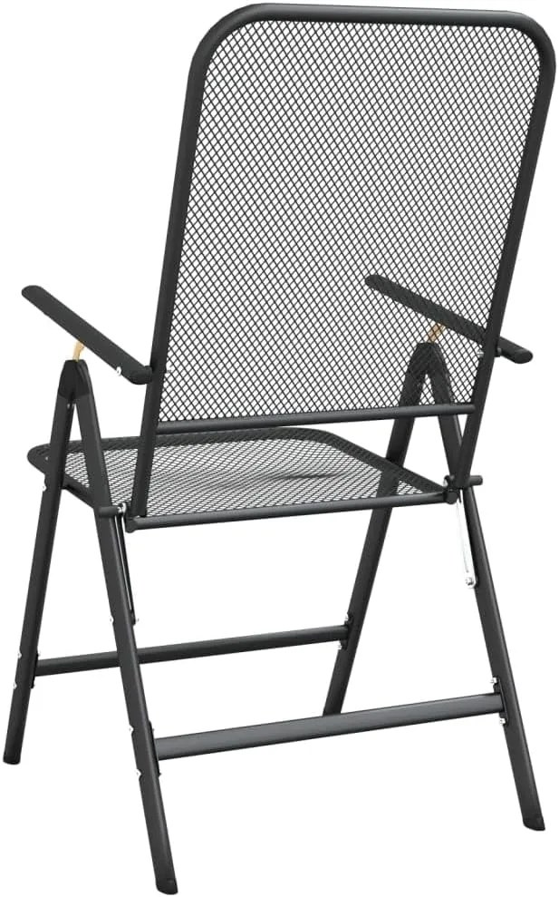 2 Pack Folding Patio Chairs with 7-Position Adjustable Backrest, Expanded Metal Mesh Outdoor Lounge Chairs Anthracite for Camping Beach Backyard Poolside Relaxation