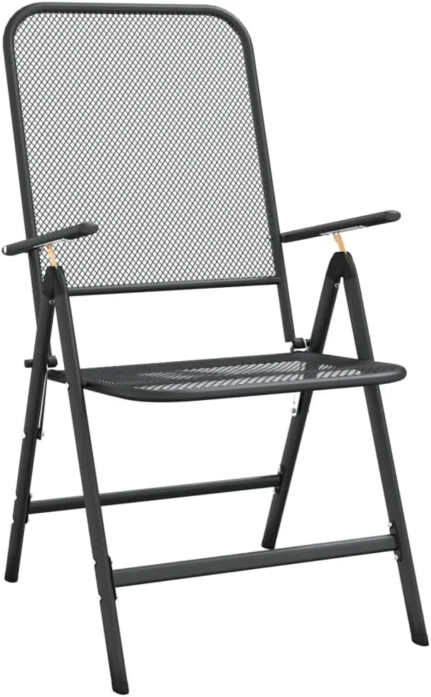 2 Pack Folding Patio Chairs with 7-Position Adjustable Backrest, Expanded Metal Mesh Outdoor Lounge Chairs Anthracite for Camping Beach Backyard Poolside Relaxation