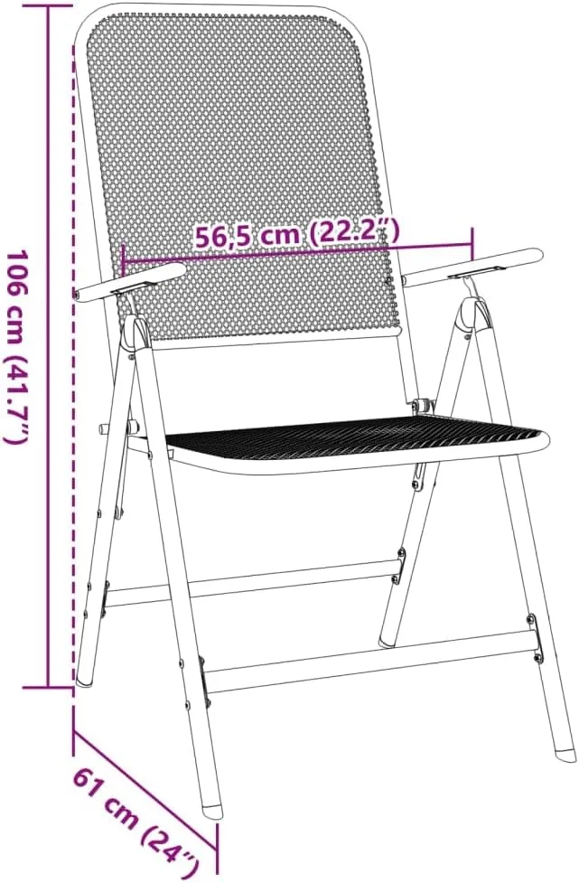 2 Pack Folding Patio Chairs with 7-Position Adjustable Backrest, Expanded Metal Mesh Outdoor Lounge Chairs Anthracite for Camping Beach Backyard Poolside Relaxation