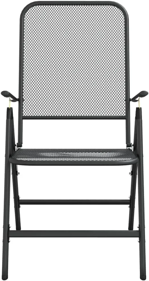 2 Pack Folding Patio Chairs with 7-Position Adjustable Backrest, Expanded Metal Mesh Outdoor Lounge Chairs Anthracite for Camping Beach Backyard Poolside Relaxation