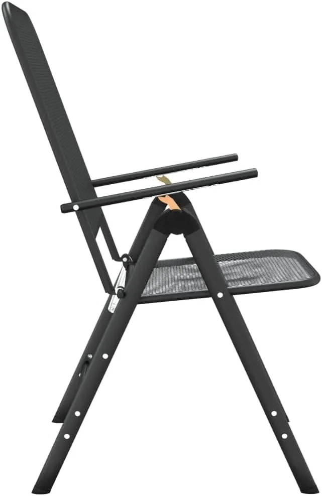 2 Pack Folding Patio Chairs with 7-Position Adjustable Backrest, Expanded Metal Mesh Outdoor Lounge Chairs Anthracite for Camping Beach Backyard Poolside Relaxation