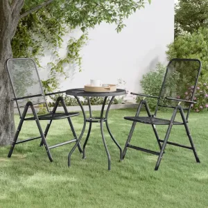 2 Pack Folding Patio Chairs with 7-Position Adjustable Backrest, Expanded Metal Mesh Outdoor Lounge Chairs Anthracite for Camping Beach Backyard Poolside Relaxation