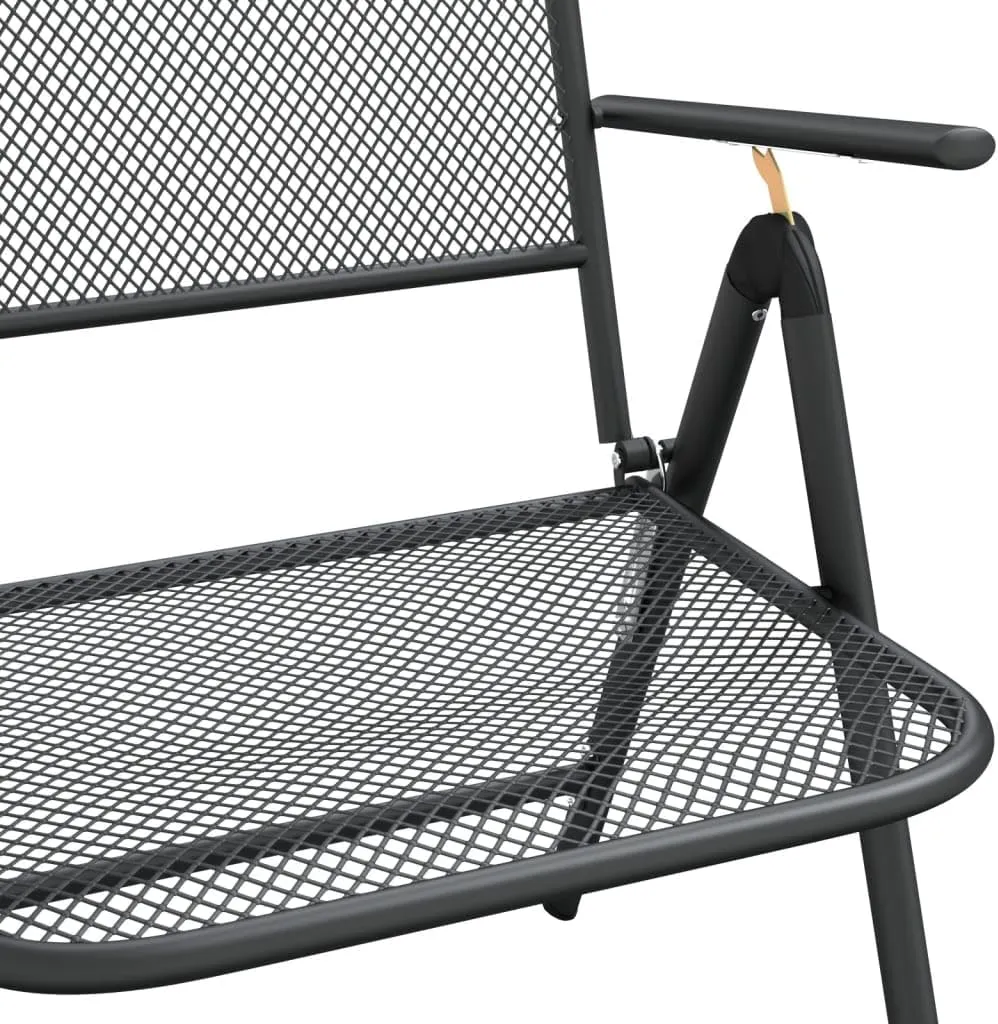 2 Pack Folding Patio Chairs with 7-Position Adjustable Backrest, Expanded Metal Mesh Outdoor Lounge Chairs Anthracite for Camping Beach Backyard Poolside Relaxation