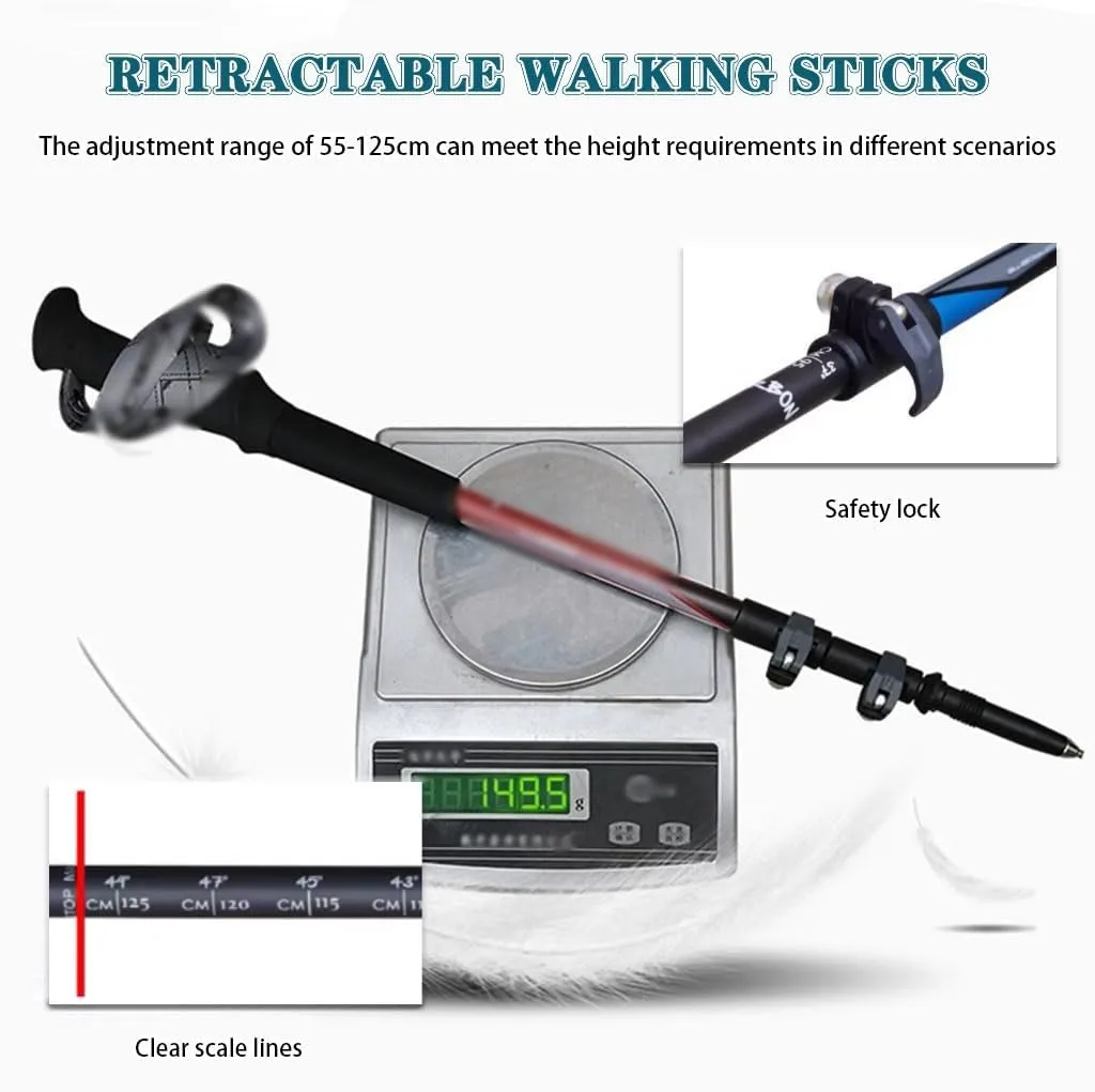 2-Pack Outdoor Nordic Walking Sticks, Ultra-Light Carbon Fiber Trekking Poles, Travel Gear for Men and Women, Hiking Poles for Rocky Terrain