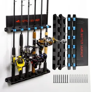2 Pack Vertical Fishing Rod Holder for Garage, BETTER LEADER Fishing Pole Holders- Holds Up to 12 Rods or Combos, Wall Mount Fishing Pole Rack, Fits Most Rods of Diameter 3-19mm, Fishing Gifts for Men