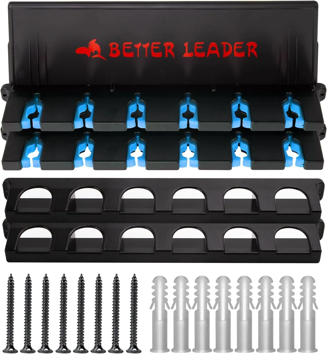 2 Pack Vertical Fishing Rod Holder for Garage, BETTER LEADER Fishing Pole Holders- Holds Up to 12 Rods or Combos, Wall Mount Fishing Pole Rack, Fits Most Rods of Diameter 3-19mm, Fishing Gifts for Men
