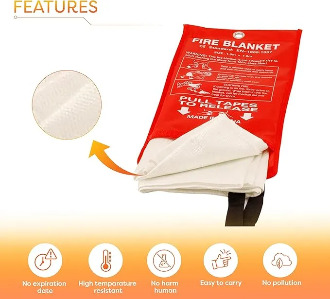 2 Pcs Emergency Fire Blankets for Home and Kitchen - Fire Safety Blanket Heat-Resistant - Fire Cloth for Camping, Outdoor, Vehicle 40x40 Inches