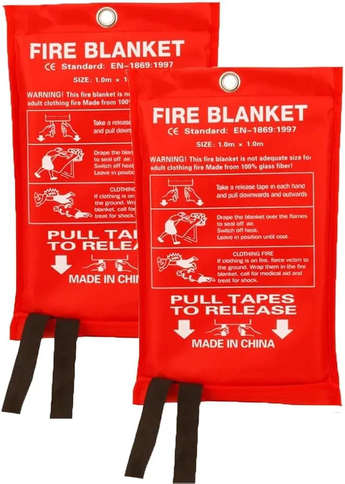 2 Pcs Emergency Fire Blankets for Home and Kitchen - Fire Safety Blanket Heat-Resistant - Fire Cloth for Camping, Outdoor, Vehicle 40x40 Inches