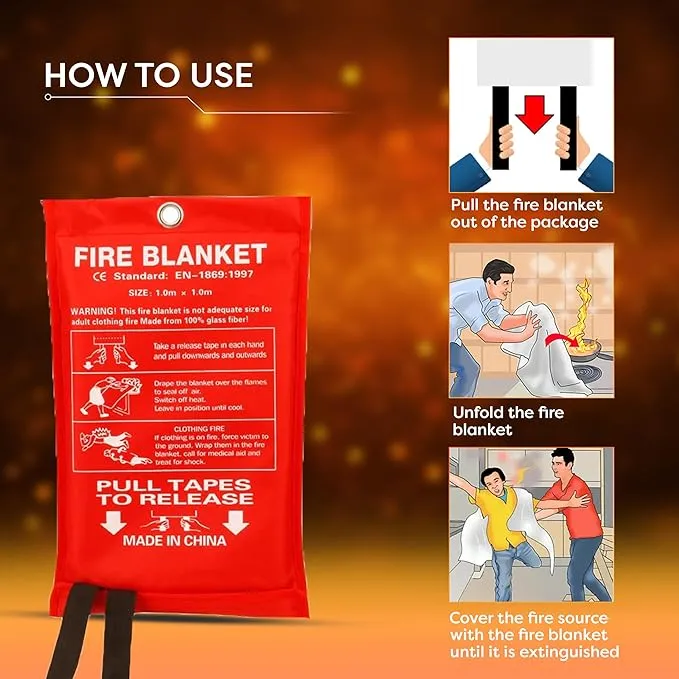 2 Pcs Emergency Fire Blankets for Home and Kitchen - Fire Safety Blanket Heat-Resistant - Fire Cloth for Camping, Outdoor, Vehicle 40x40 Inches