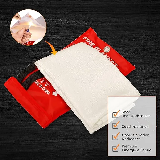 2 Pcs Emergency Fire Blankets for Home and Kitchen - Fire Safety Blanket Heat-Resistant - Fire Cloth for Camping, Outdoor, Vehicle 40x40 Inches