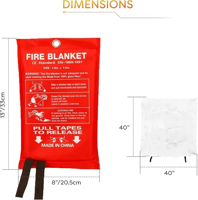 2 Pcs Emergency Fire Blankets for Home and Kitchen - Fire Safety Blanket Heat-Resistant - Fire Cloth for Camping, Outdoor, Vehicle 40x40 Inches