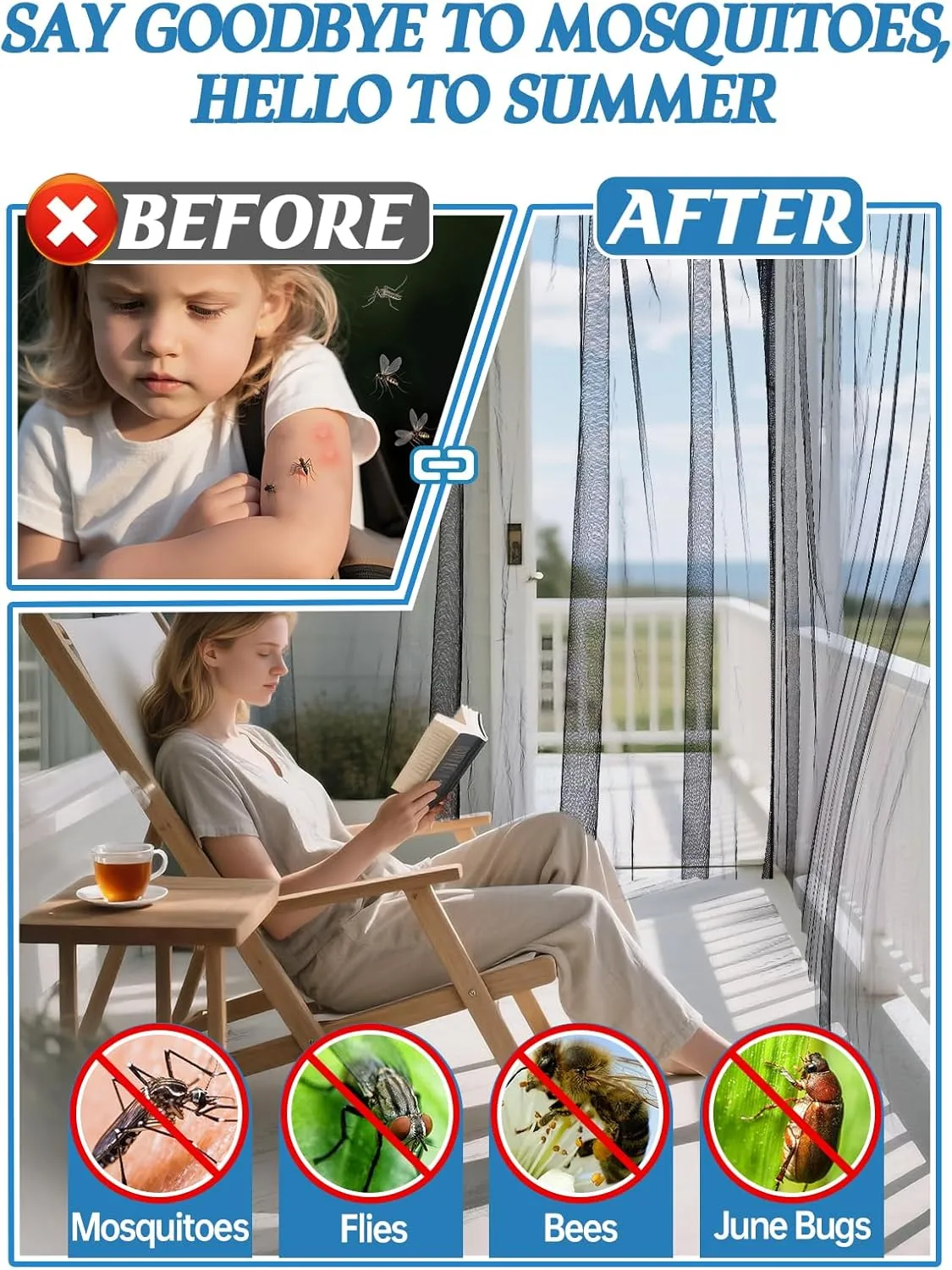 2 Pcs Mosquito Net for Patio - 10Ft x 13Ft for Each Garden Mesh Screen Barrier, Super Dense Patio Netting for Balcony Porch Umbrella Fruit Tree Plants Gazebo Canopy RV Camping, Black