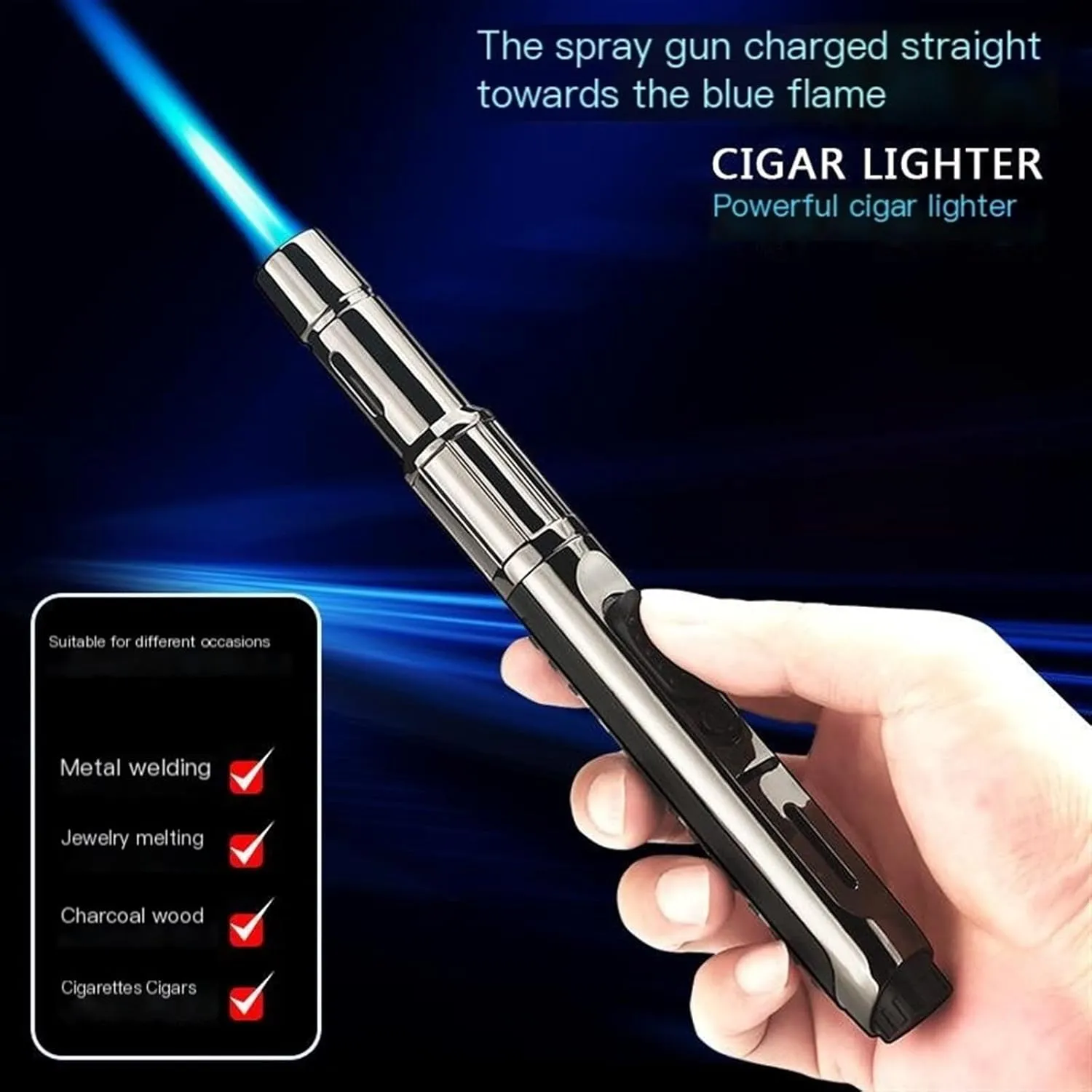 2 Pcs Torch Lighter, 7-inch Refillable Pen Lighter with Adjustable Flame & Ignition Lock - Handheld Jet Flame Butane Lighter for Grill BBQ Candlek Camping (Gas Not Included) (Color : Gold Black)