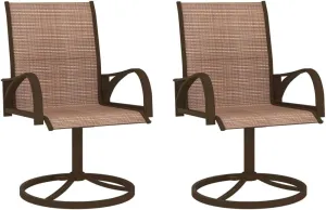 2-Piece Brown Textilene Steel Patio Swivel Chairs with 360-Degree Base, Ergonomic Support for Outdoor Lounge, Poolside, Camping, and Backyard Relaxation