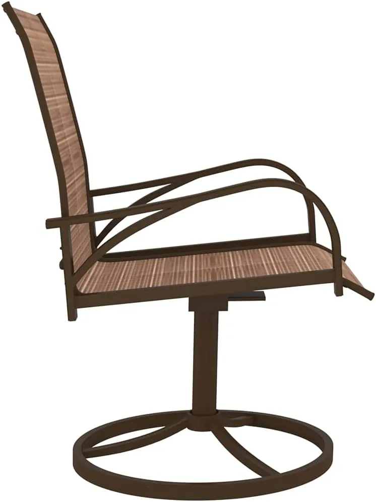 2-Piece Brown Textilene Steel Patio Swivel Chairs with 360-Degree Base, Ergonomic Support for Outdoor Lounge, Poolside, Camping, and Backyard Relaxation