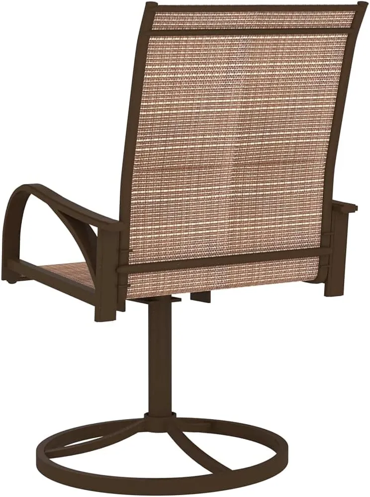 2-Piece Brown Textilene Steel Patio Swivel Chairs with 360-Degree Base, Ergonomic Support for Outdoor Lounge, Poolside, Camping, and Backyard Relaxation