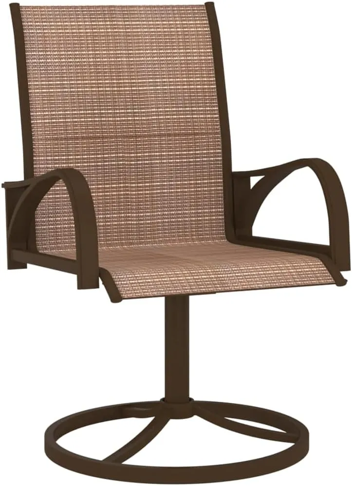 2-Piece Brown Textilene Steel Patio Swivel Chairs with 360-Degree Base, Ergonomic Support for Outdoor Lounge, Poolside, Camping, and Backyard Relaxation
