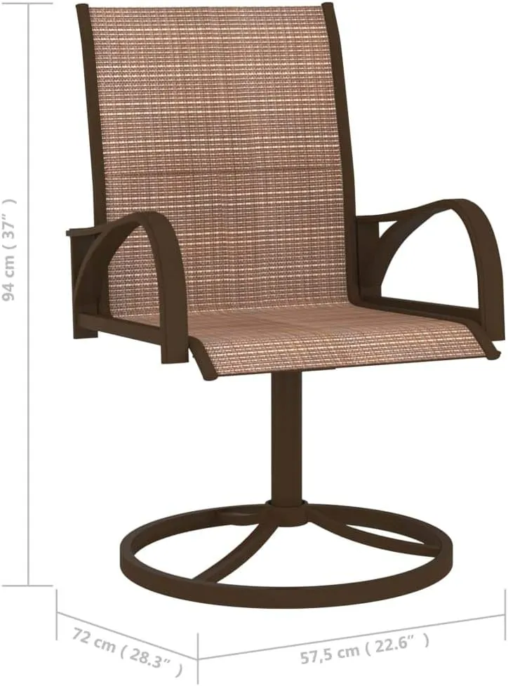 2-Piece Brown Textilene Steel Patio Swivel Chairs with 360-Degree Base, Ergonomic Support for Outdoor Lounge, Poolside, Camping, and Backyard Relaxation