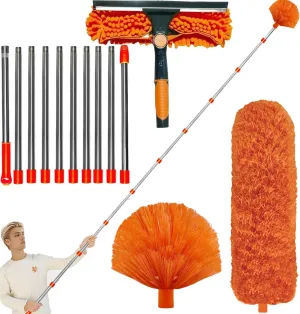 20  Feet High Reach Dusting Kit with 3-14 ft Extension Pole //2 in 1 Window Cleaning Kit // High Ceiling Duster // Cobweb Microfiber Duster // Outdoor & Indoor Extendable Duster Cleaning Kit