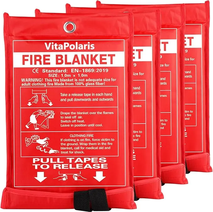 2024 Heavy-Duty Emergency Fire Blanket for Home and Kitchen - 40” x 40” Fiberglass Fire Blanket - Class K Fire Blanket for Home,Kitchen,Grill,Car (4PACK)