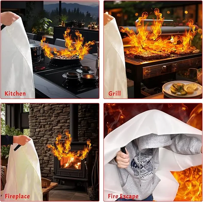 2024 Heavy-Duty Emergency Fire Blanket for Home and Kitchen - 40” x 40” Fiberglass Fire Blanket - Class K Fire Blanket for Home,Kitchen,Grill,Car (4PACK)