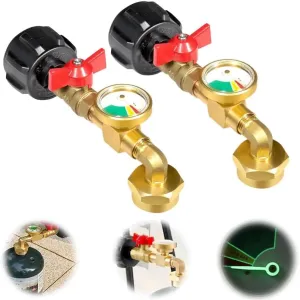 2024 New Propane Refill Elbow Adapter with Tank Gauge, Universal Gas Gauge for 1 lb Tank, BBQ Gas Grill Cylinder RV Camper (2 PCS)