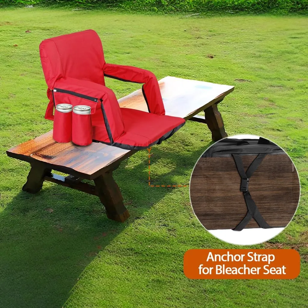 20.5"/25" Wide Stadium Seats for Bleachers Portable Outdoor Floor Chairs with Straps Armrest 6-Reclining Adjustable Back Support Water Resistant Anti-Slip Base
