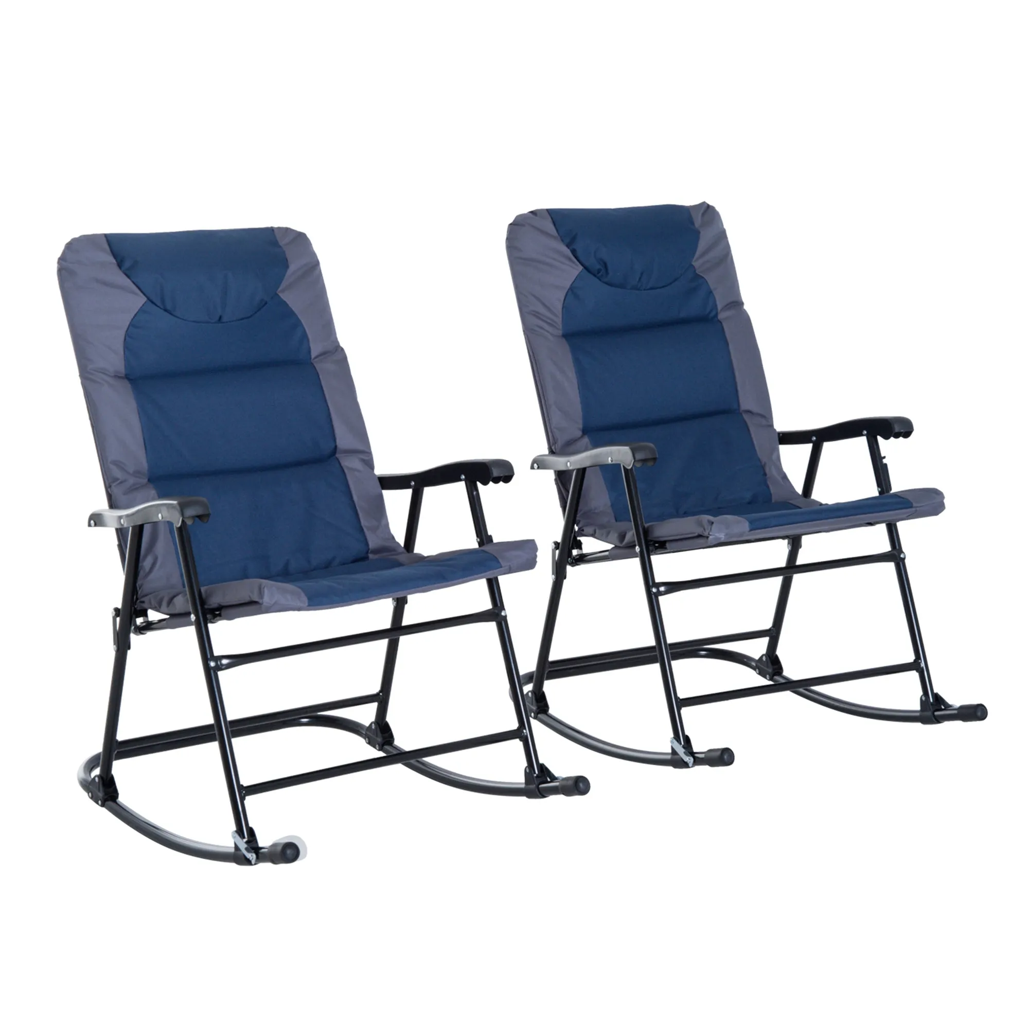 2pc Patio Foldable Rocking Chair Set w/ Soft Padded Seat, Backrest, and Headrest for park, backyard, garden, Navy Blue