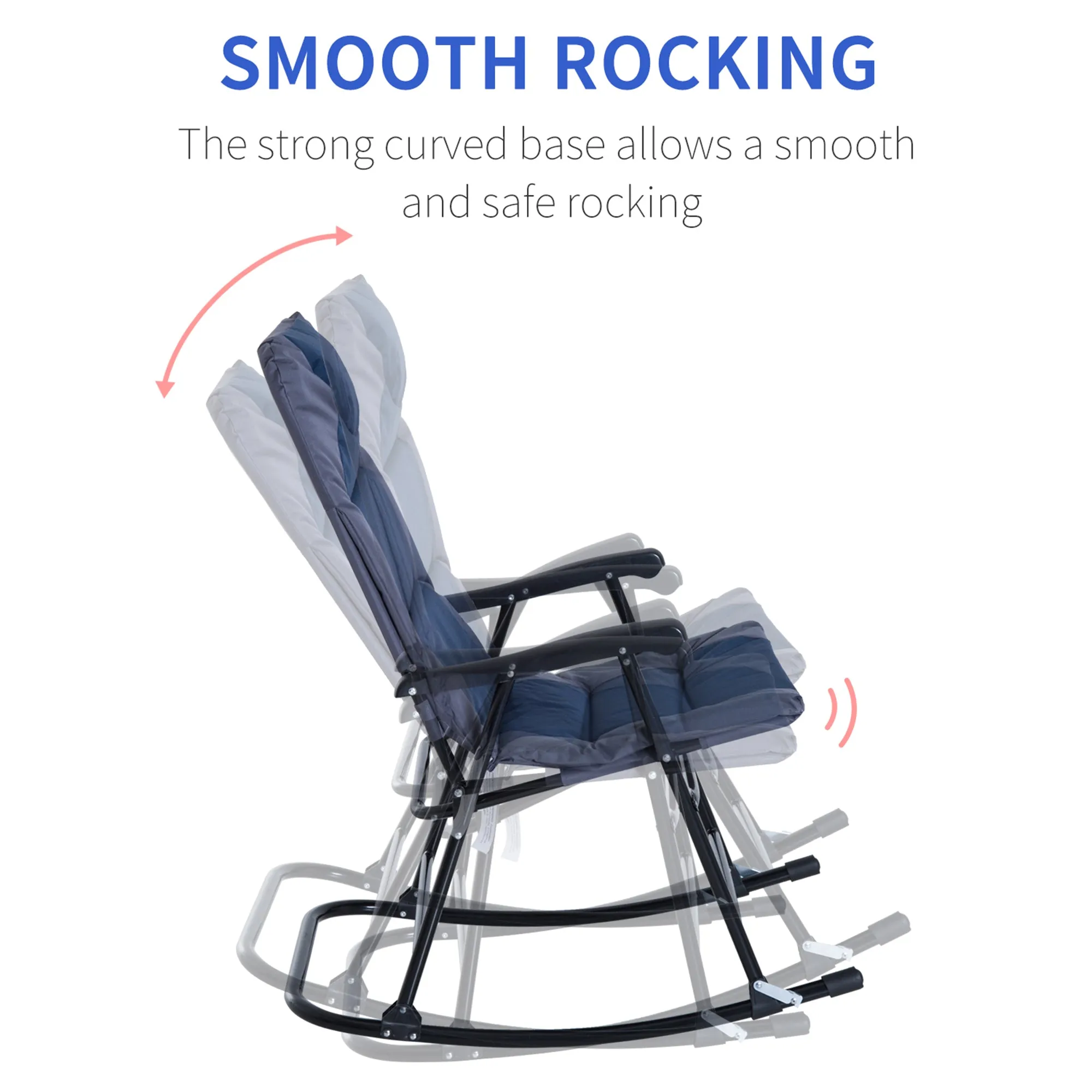2pc Patio Foldable Rocking Chair Set w/ Soft Padded Seat, Backrest, and Headrest for park, backyard, garden, Navy Blue
