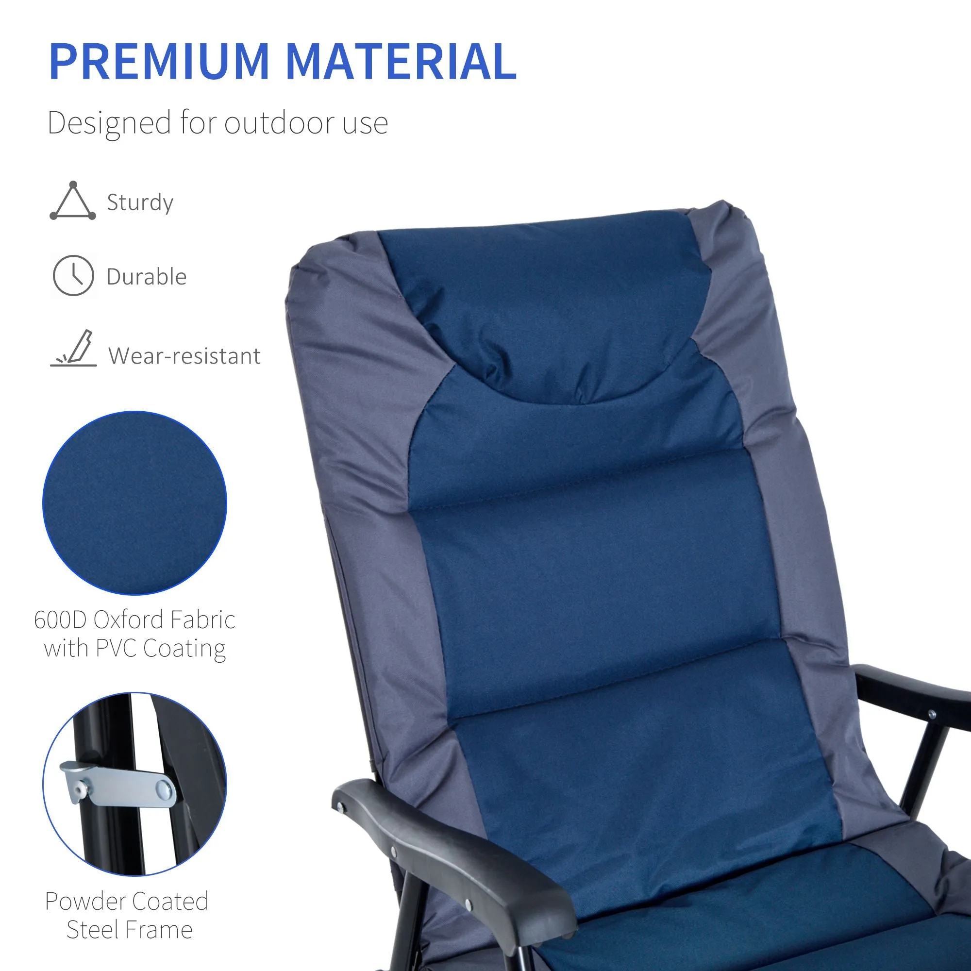 2pc Patio Foldable Rocking Chair Set w/ Soft Padded Seat, Backrest, and Headrest for park, backyard, garden, Navy Blue