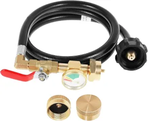 4 FT Propane Refill Adapter Hose with Pressure Gauge & On-Off Control Valve, Brass Propane Refill Adapter for 1 Lb Tank, Heavy Duty Propane Gas Tank Adapter Connector for Propane Tanks