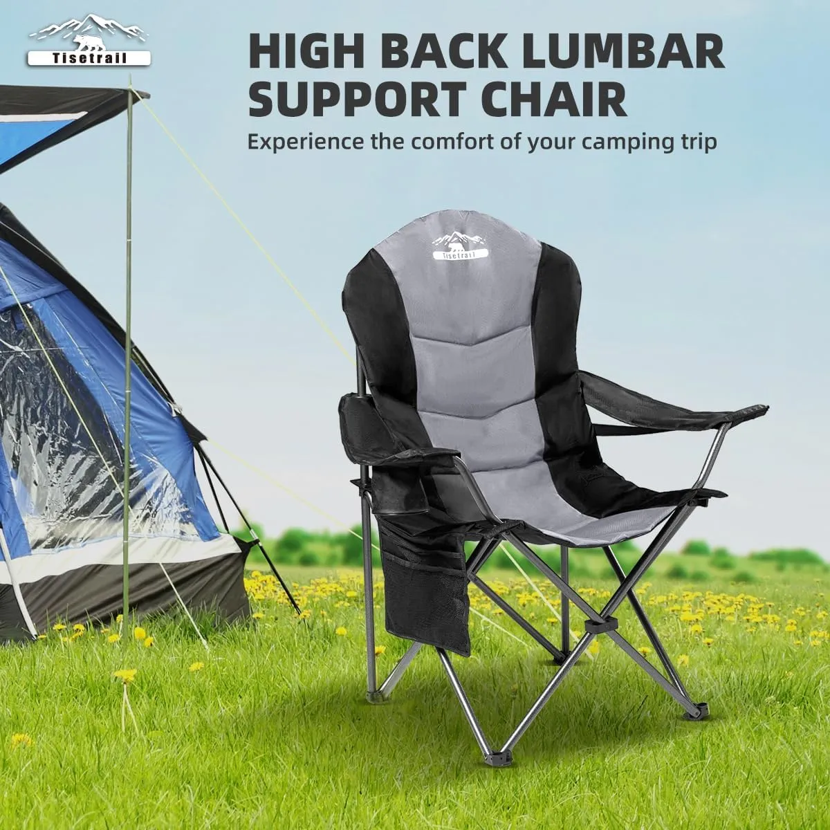 4-Pack High-Back Padded Camping Chairs - Portable Outdoor Folding Chairs for Adults (400lbs Capacity, Black & Gray)