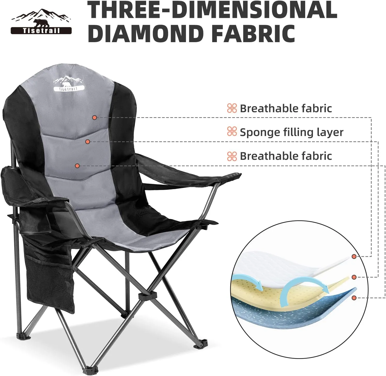 4-Pack High-Back Padded Camping Chairs - Portable Outdoor Folding Chairs for Adults (400lbs Capacity, Black & Gray)