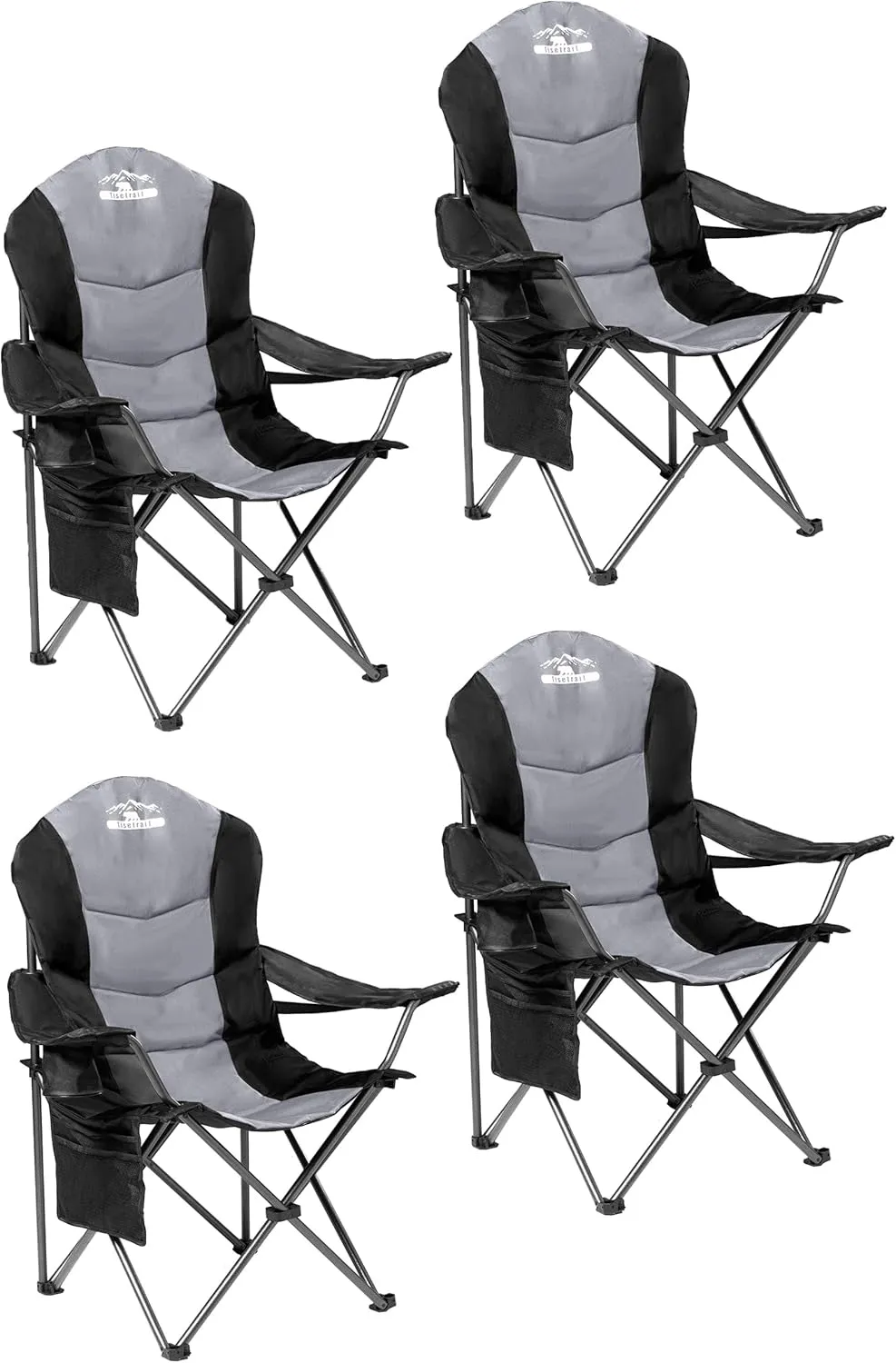 4-Pack High-Back Padded Camping Chairs - Portable Outdoor Folding Chairs for Adults (400lbs Capacity, Black & Gray)