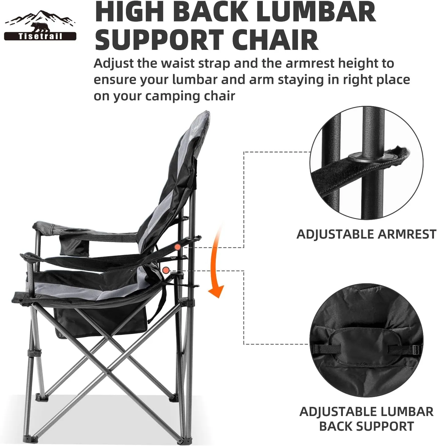 4-Pack High-Back Padded Camping Chairs - Portable Outdoor Folding Chairs for Adults (400lbs Capacity, Black & Gray)