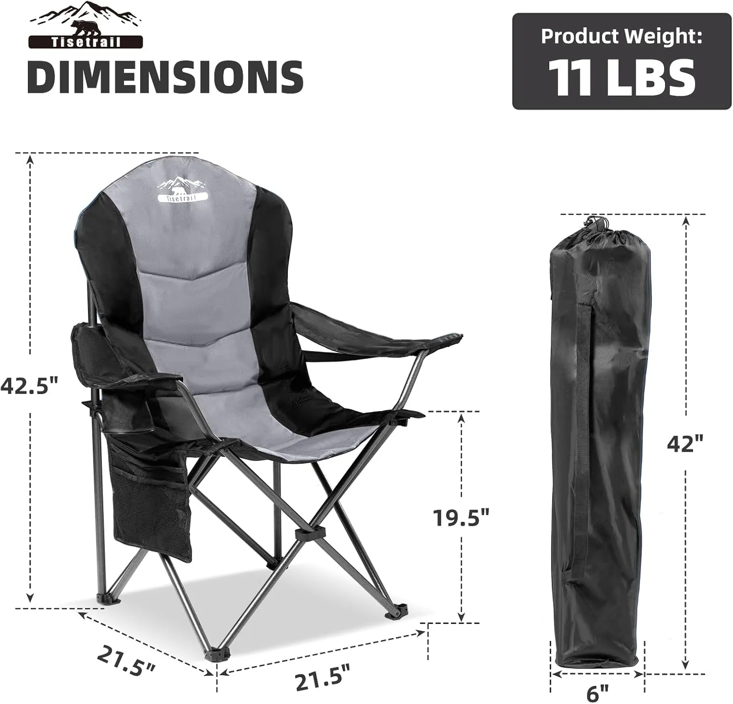 4-Pack High-Back Padded Camping Chairs - Portable Outdoor Folding Chairs for Adults (400lbs Capacity, Black & Gray)