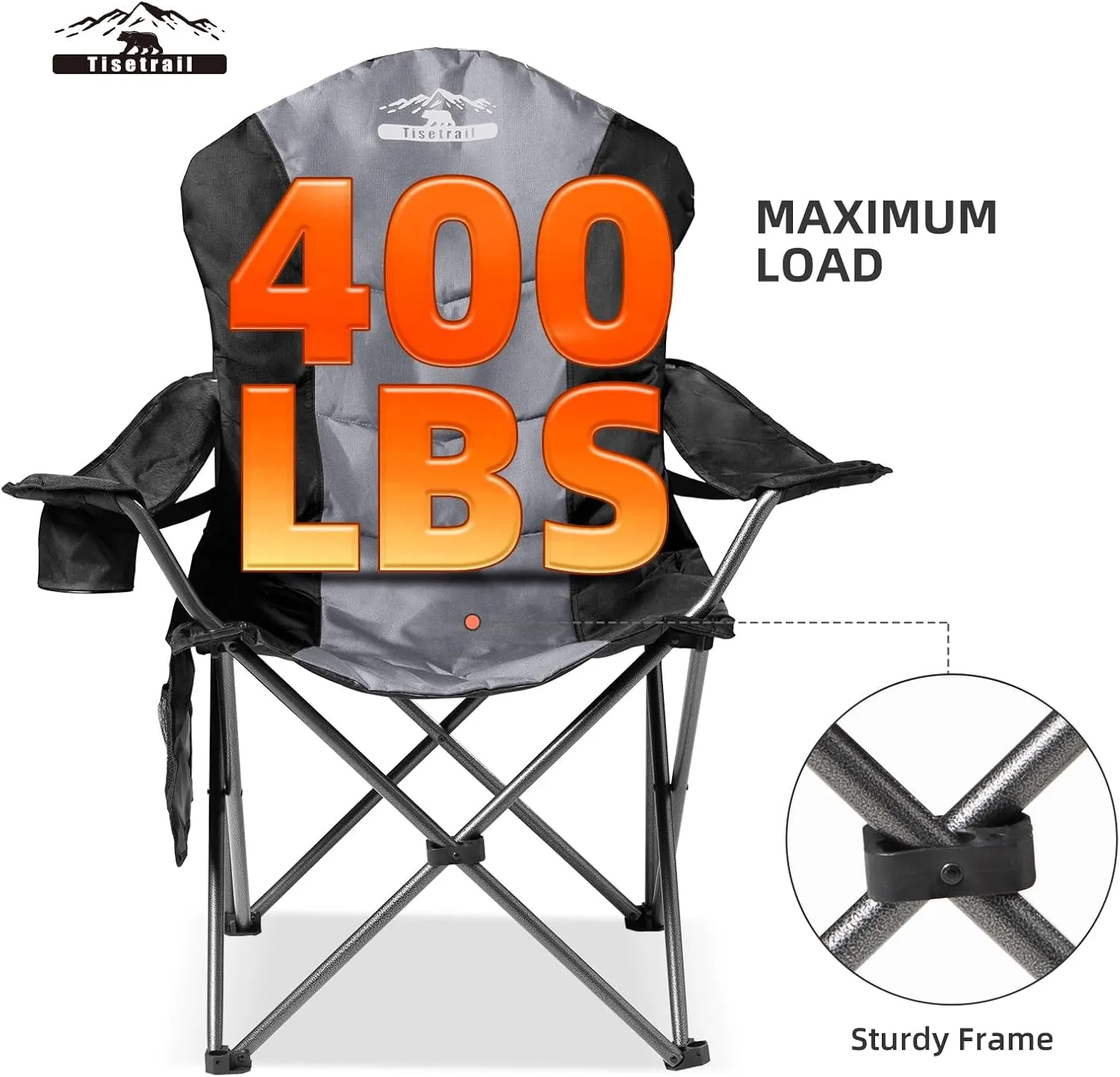 4-Pack High-Back Padded Camping Chairs - Portable Outdoor Folding Chairs for Adults (400lbs Capacity, Black & Gray)