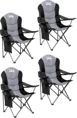4-Pack High-Back Padded Camping Chairs - Portable Outdoor Folding Chairs for Adults (400lbs Capacity, Black & Gray)