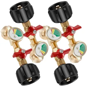 4 Pack Propane Refill Adapter with Valve and Gauge, Fill 1 Pound Bottles from 5~40 LB Tank, Fits QCC1 / Type1 Propane Tank and 1 lb Throwaway Disposable Cylinder Propane Bottle Connector