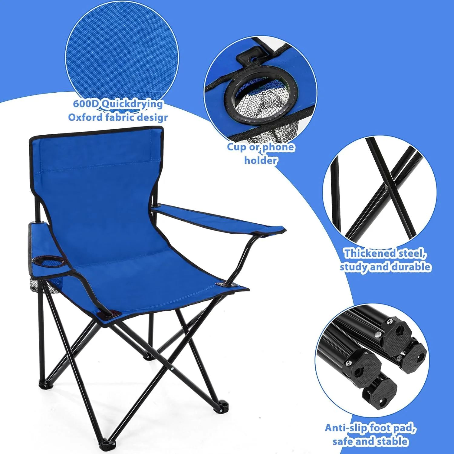 4 Pcs Folding Camping Chairs with Cupholder and Carry Bag Regular Size Portable Lightweight Lawn Chair with Mesh Side Pocket for Fishing Hiking Picnic Party Beach Outdoor Activity (Elegant)