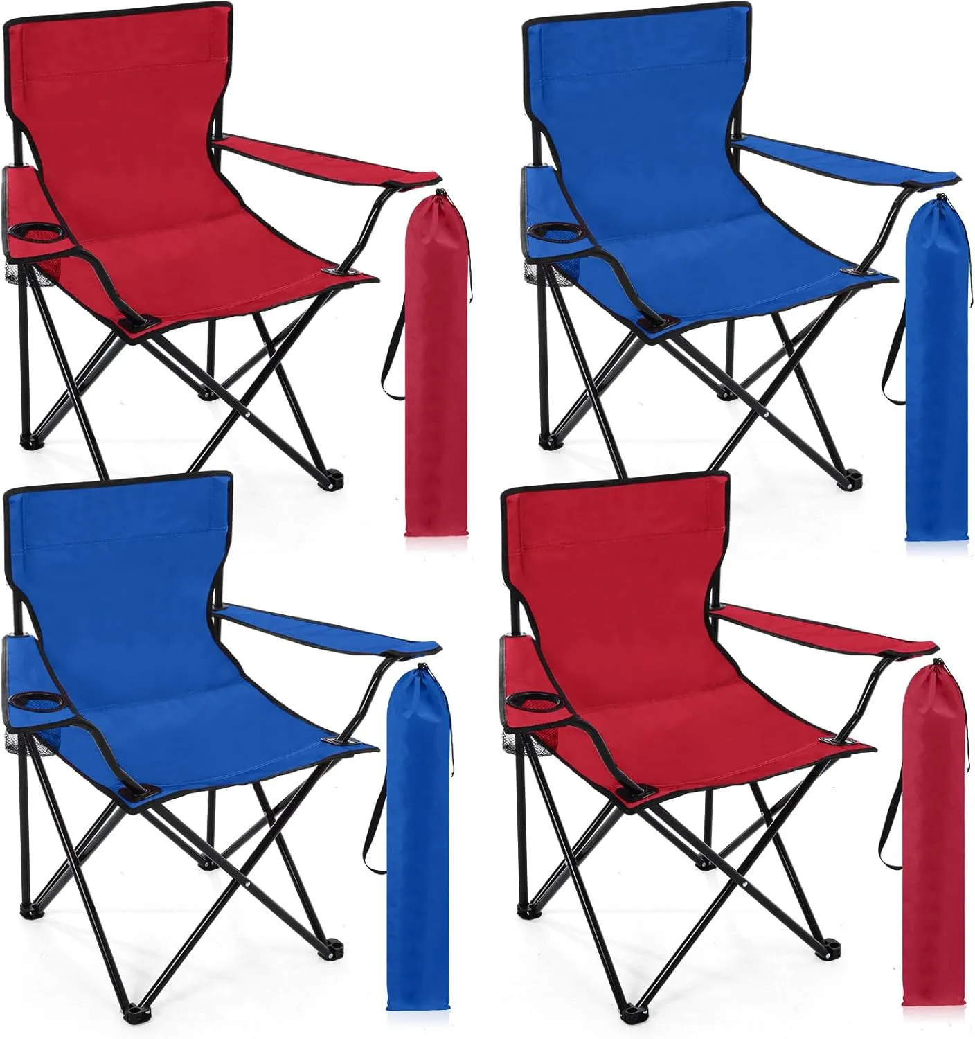 4 Pcs Folding Camping Chairs with Cupholder and Carry Bag Regular Size Portable Lightweight Lawn Chair with Mesh Side Pocket for Fishing Hiking Picnic Party Beach Outdoor Activity (Elegant)