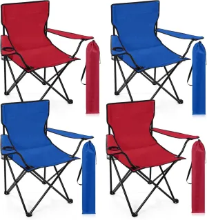 4 Pcs Folding Camping Chairs with Cupholder and Carry Bag Regular Size Portable Lightweight Lawn Chair with Mesh Side Pocket for Fishing Hiking Picnic Party Beach Outdoor Activity (Elegant)