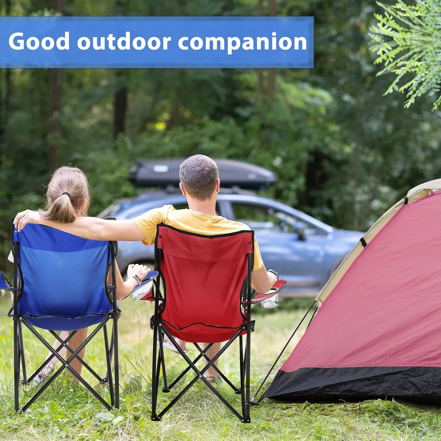 4 Pcs Folding Camping Chairs with Cupholder and Carry Bag Regular Size Portable Lightweight Lawn Chair with Mesh Side Pocket for Fishing Hiking Picnic Party Beach Outdoor Activity (Elegant)