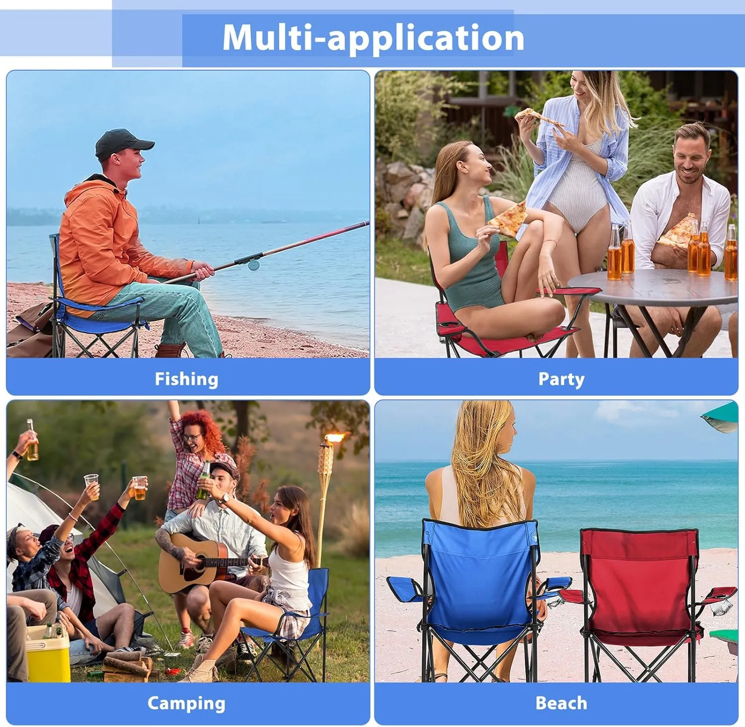 4 Pcs Folding Camping Chairs with Cupholder and Carry Bag Regular Size Portable Lightweight Lawn Chair with Mesh Side Pocket for Fishing Hiking Picnic Party Beach Outdoor Activity (Elegant)
