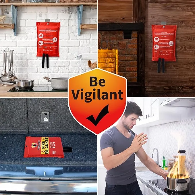 4 x Emergency Fire Blanket for Home and Kitchen (40"x40") with Hooks & Gloves - Reusable Fire Blankets Emergency for Home, Office, Car, Camping, Picnic, School and Warehouse