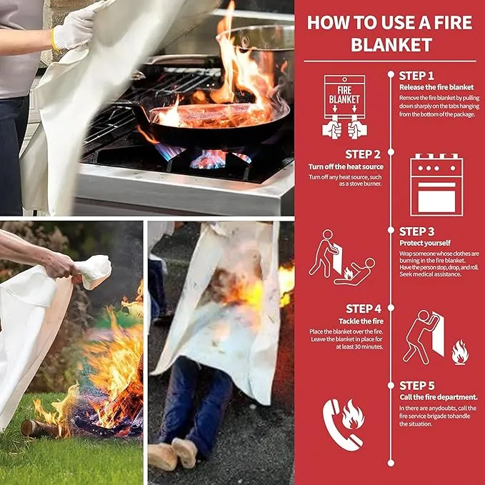 40”x40” Fire Blanket for Home and Kitchen, Emergency Fire Extinguisher Blanket, High Heat Resistant Fire Suppression for Home Safety Kitchen, and Camping (1)