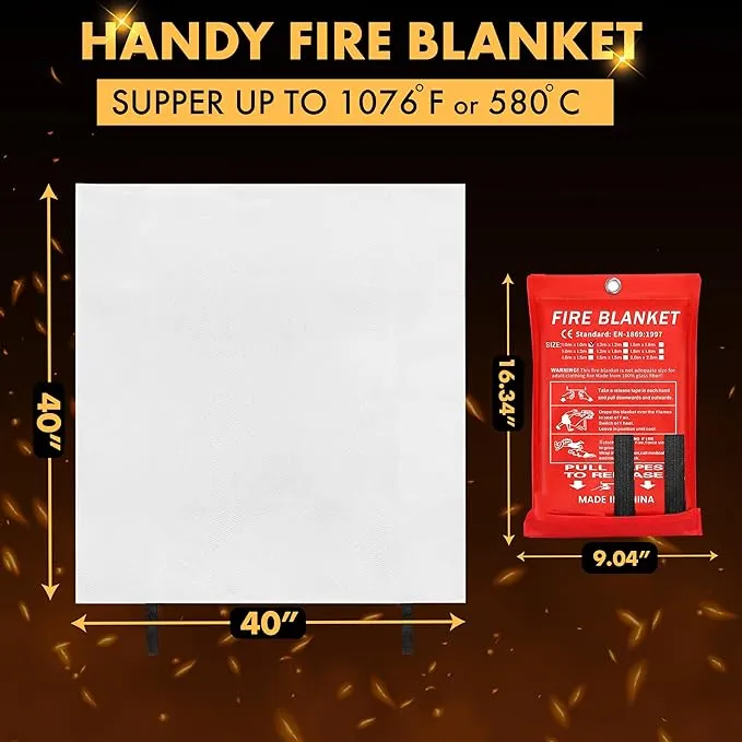 40”x40” Fire Blanket for Home and Kitchen, Emergency Fire Extinguisher Blanket, High Heat Resistant Fire Suppression for Home Safety Kitchen, and Camping (1)